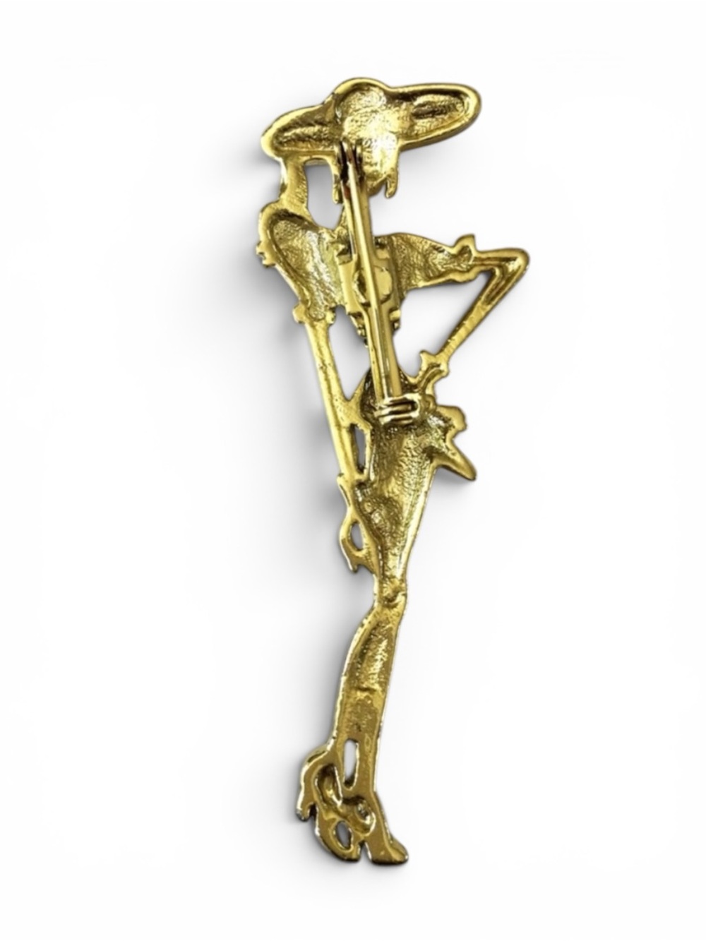 Vintage Satin Gold-tone Fashion Lady in Hat & Heels Figural Brooch Pin - Picture 6 of 7